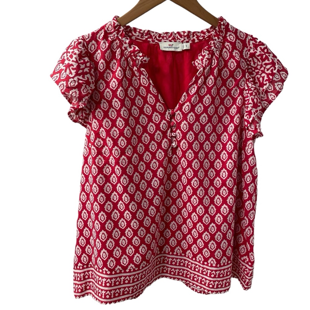 Vineyard Vines Tile Ruffle Top Size Small